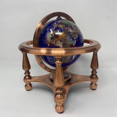Vintage Tabletop Blue Gemstone World Globe with Compass