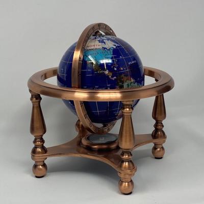 Vintage Tabletop Blue Gemstone World Globe with Compass