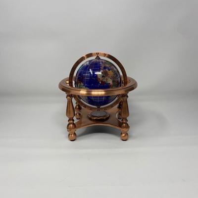 Vintage Tabletop Blue Gemstone World Globe with Compass