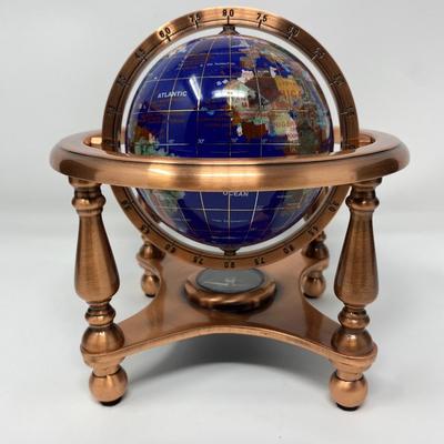 Vintage Tabletop Blue Gemstone World Globe with Compass