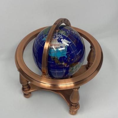Vintage Tabletop Blue Gemstone World Globe with Compass