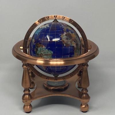 Vintage Tabletop Blue Gemstone World Globe with Compass