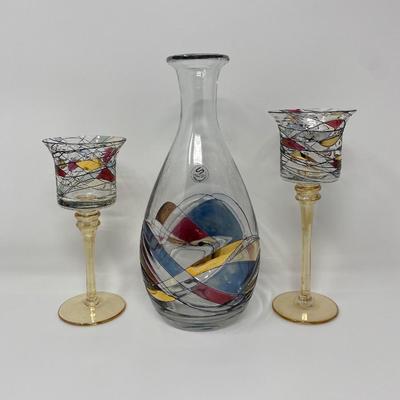 Romanian Cut To Clear Crystal Decanter and Glasses