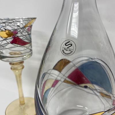 Romanian Cut To Clear Crystal Decanter and Glasses