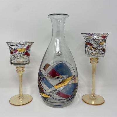 Romanian Cut To Clear Crystal Decanter and Glasses