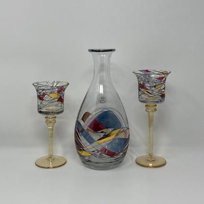 Romanian Cut To Clear Crystal Decanter and Glasses