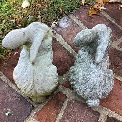 8119 Two Cement Bunny Garden Statues