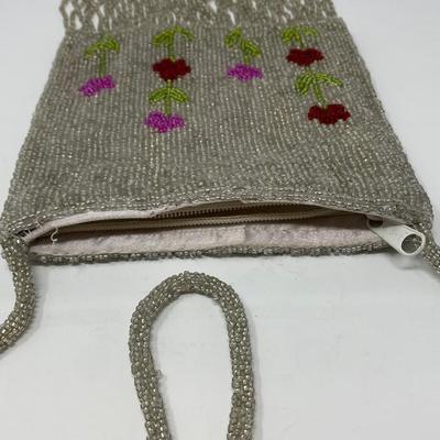 Vintage Micro-Bead Toni Floral Shoulder Bag with Beaded Fringe