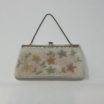 Vintage Ivory Micro-Bead and Multi-Color Micro-Bead Floral Handbag