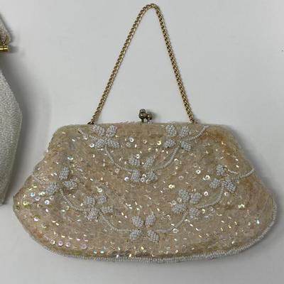 Vintage Ivory, White, and Gold Micro-Bead and Sequin Handbag