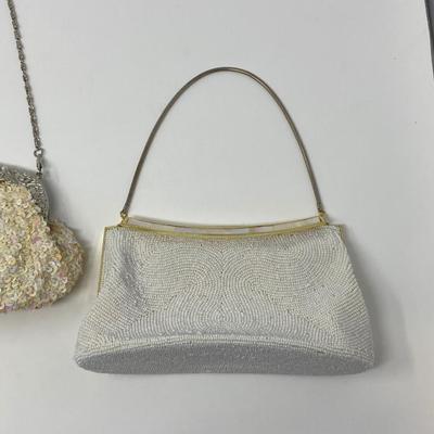 Vintage White, Ivory, and Gold Micro-Bead and Sequin Handbags