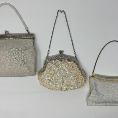 Vintage White, Ivory, and Gold Micro-Bead and Sequin Handbags