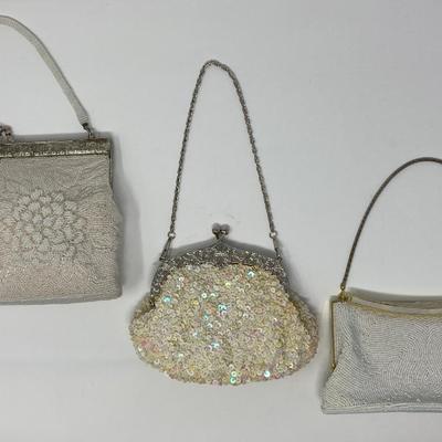 Vintage White, Ivory, and Gold Micro-Bead and Sequin Handbags