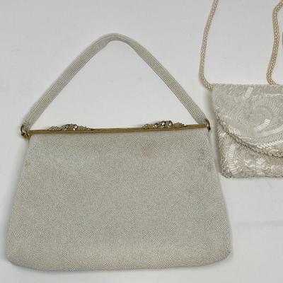 Vintage White, Ivory, and Gold Micro-Bead and Sequin Handbags