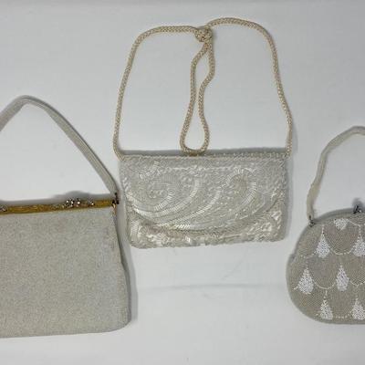 Vintage White, Ivory, and Gold Micro-Bead and Sequin Handbags