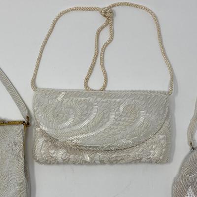 Vintage White, Ivory, and Gold Micro-Bead and Sequin Handbags