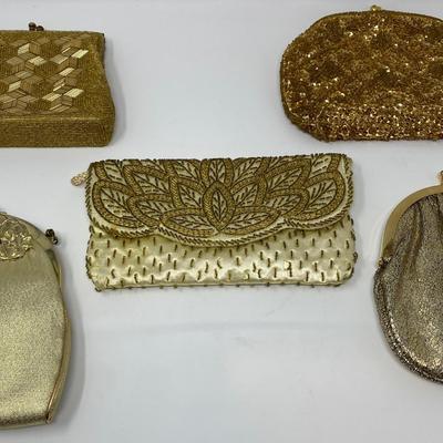 Vintage Gold Micro-Bead and Sequin Clutches