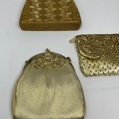 Vintage Gold Micro-Bead and Sequin Clutches