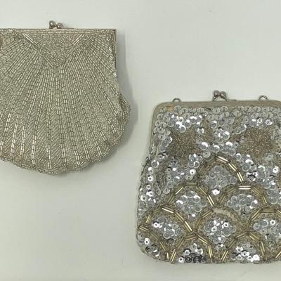 Vintage Ivory, Silver, and Gold Micro-Bead and Sequin Clutches
