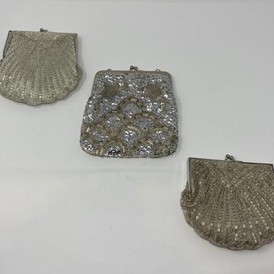 Vintage Ivory, Silver, and Gold Micro-Bead and Sequin Clutches