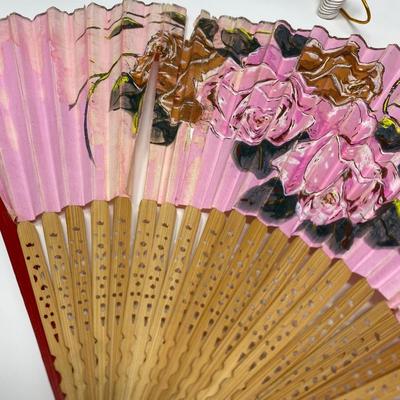 Two Vintage HandHeld Fans and One Large Black Leather Antique Handheld Fan