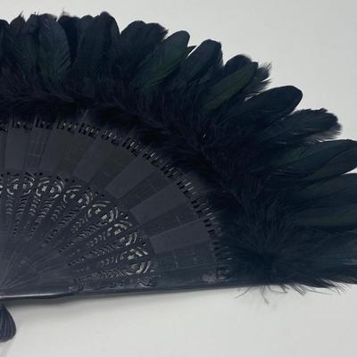 Stunning Large Vintage Black Feather Handheld Fan