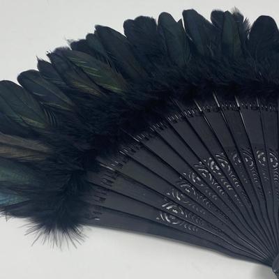 Stunning Large Vintage Black Feather Handheld Fan