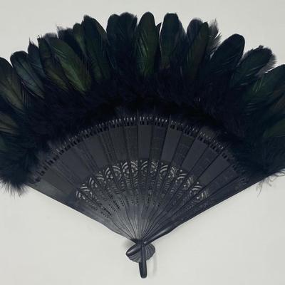 Stunning Large Vintage Black Feather Handheld Fan