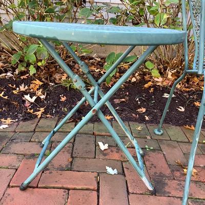8135 Vintage Wrought Iron Chair with Folding Table