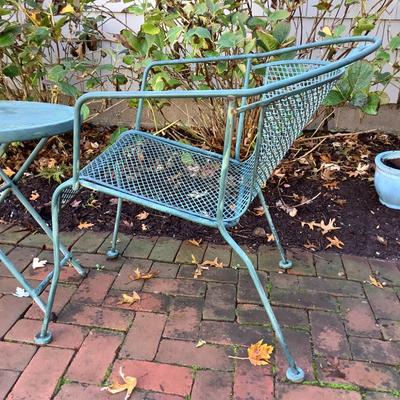 8135 Vintage Wrought Iron Chair with Folding Table