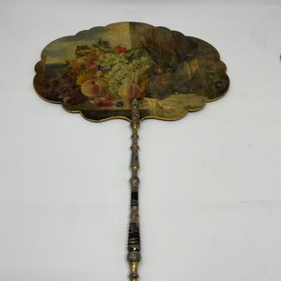 Two Antique Hand-Painted Wooden Handheld Fans