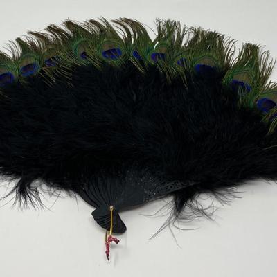 Vintage Large Peacock Feather Handheld Fan