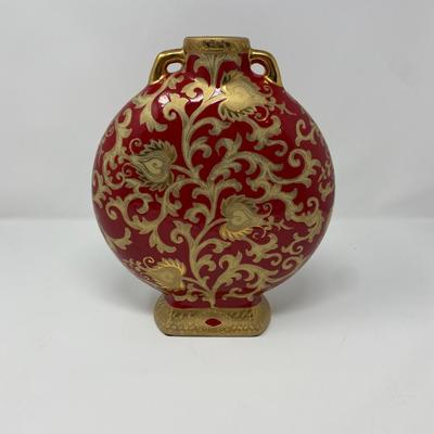 Hand-Painted Red and Gold Chinese Vase