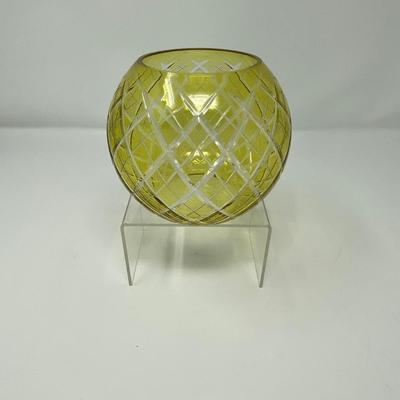 Yellow and Clear Cut Glass Decorative Bowl