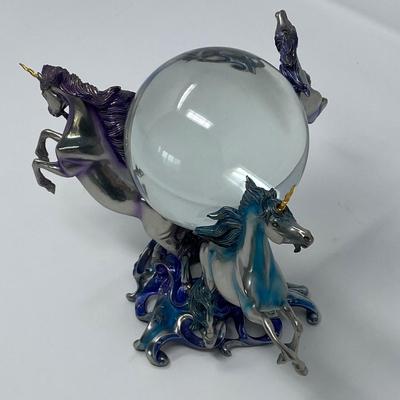 Franklin Mint "Unicorns of the New Age" Pewter Sculpture with Crystal Ball
