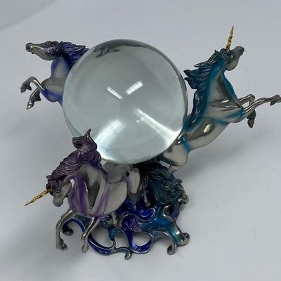 Franklin Mint "Unicorns of the New Age" Pewter Sculpture with Crystal Ball