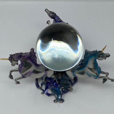 Franklin Mint "Unicorns of the New Age" Pewter Sculpture with Crystal Ball