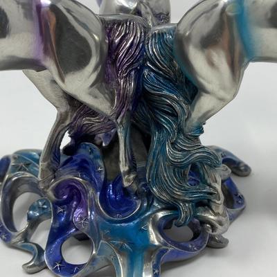 Franklin Mint "Unicorns of the New Age" Pewter Sculpture with Crystal Ball
