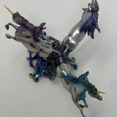 Franklin Mint "Unicorns of the New Age" Pewter Sculpture with Crystal Ball