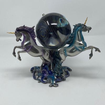 Franklin Mint "Unicorns of the New Age" Pewter Sculpture with Crystal Ball