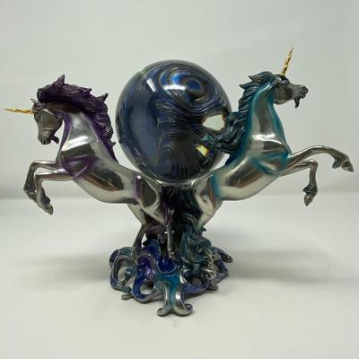 Franklin Mint "Unicorns of the New Age" Pewter Sculpture with Crystal Ball
