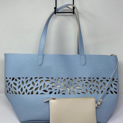 Vintage Blue and Tan Shoulder Tote Bag
