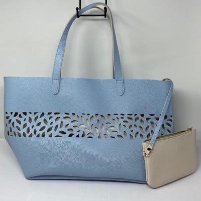 Vintage Blue and Tan Shoulder Tote Bag