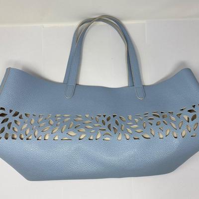 Vintage Blue and Tan Shoulder Tote Bag
