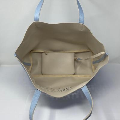 Vintage Blue and Tan Shoulder Tote Bag