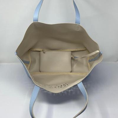 Vintage Blue and Tan Shoulder Tote Bag