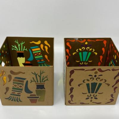 Set of 2 PartyLite Southwest Lights Square Stain Glass Tealight Candle Holders