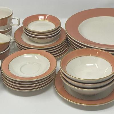 Vintage Homer Laughlin Pompano Apricot with True Gold Trim Dinnerware, Stamped