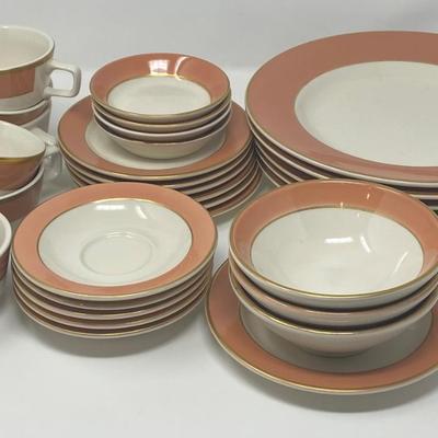 Vintage Homer Laughlin Pompano Apricot with True Gold Trim Dinnerware, Stamped