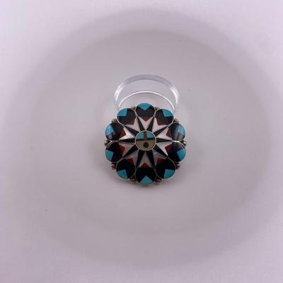Vintage Delwin Gasper Zuni Sterling Silver Tewa Pin Pendant